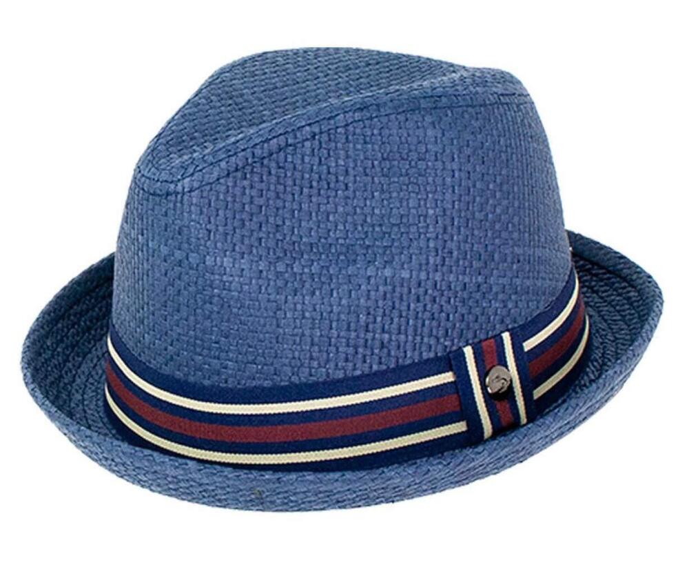 4194 Standard Depp Natural Straw Fedora, Navy, Large-X-Large